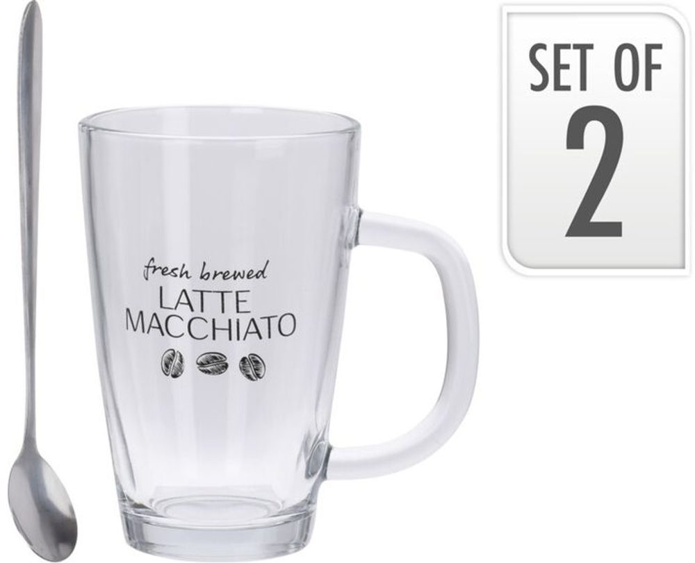 sklen. 300ml, 2ks, MACCHIATO se lžičkami