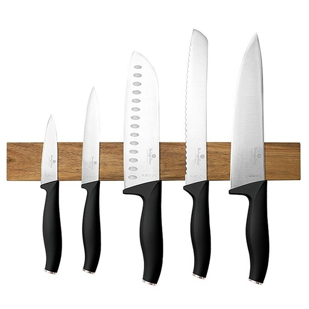 BERLINGERHAUS Sada nožů s magnetickým držákem z akátového dřeva 6 ks Black Rose Collection BH-2942