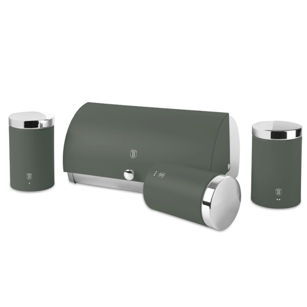 BERLINGERHAUS Chlebník a sada dóz na potraviny 4 ks Matte Green Collection BH-6833