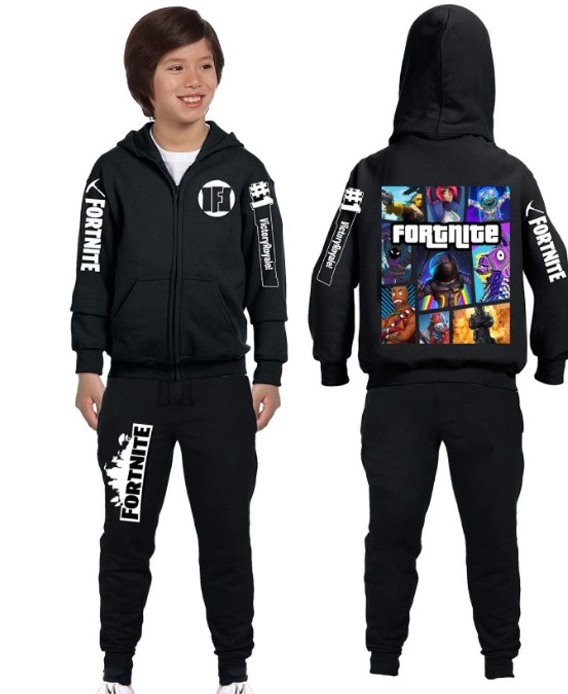 Levně Tepláková souprava FORTNITE Mikina černá s kapucí + tepláky