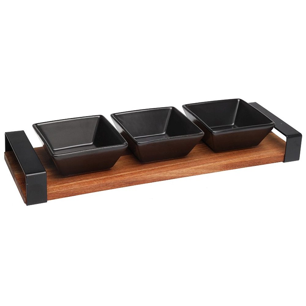 EXCELLENT HOUSEWARE Servírovací misky na akátovém podnose sada 4 ks KO-210001430