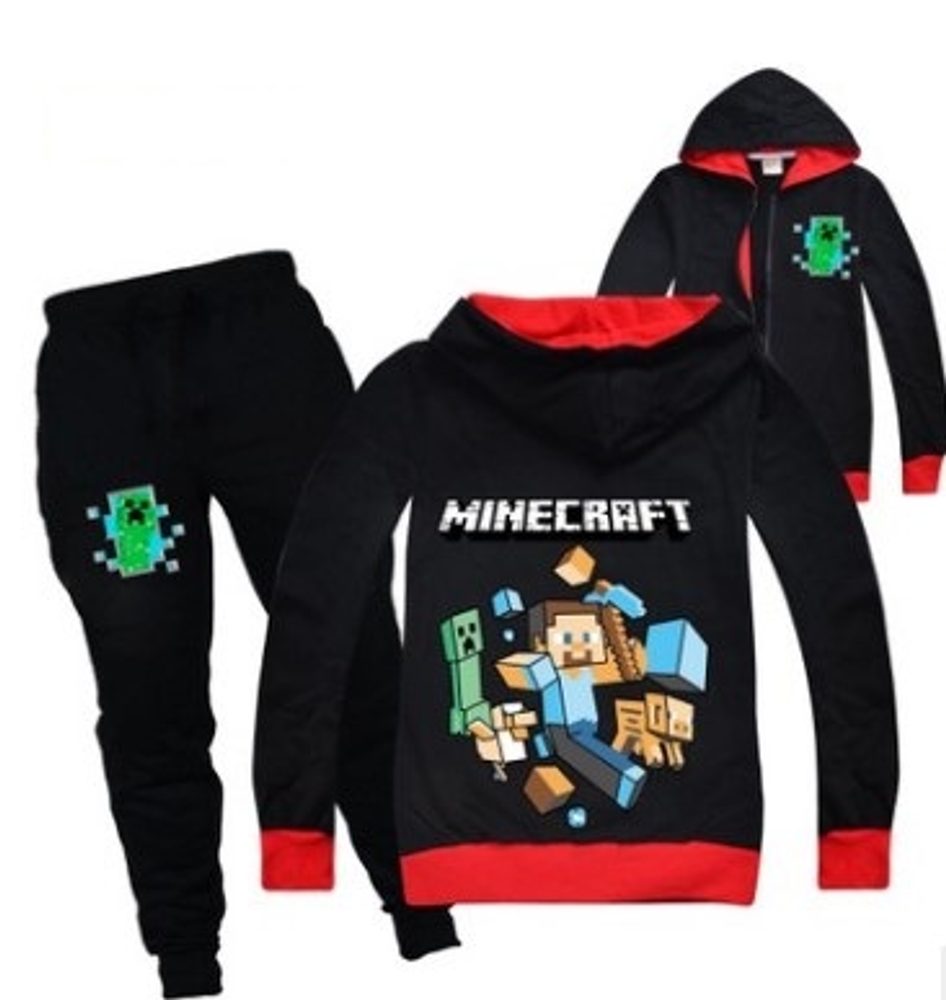 Levně Tepláková souprava MINECRAFT Mikina černá s kapucí + tepláky