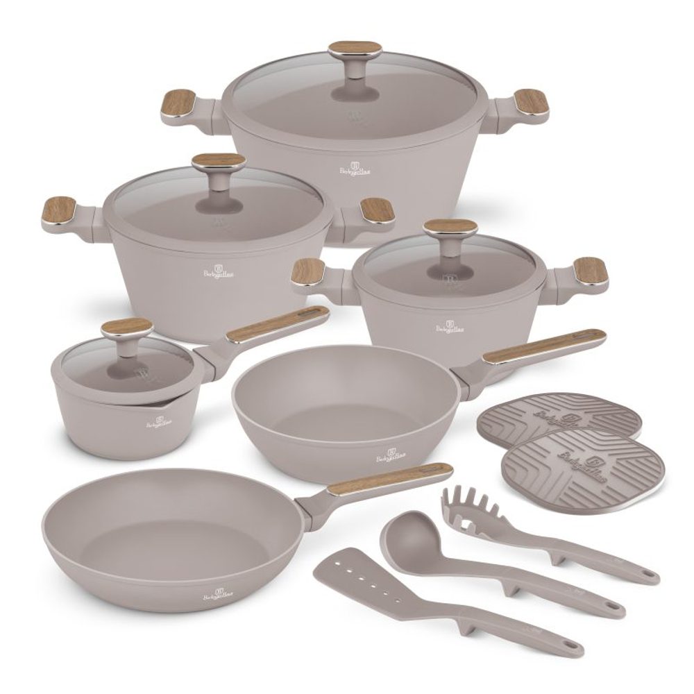 BERLINGERHAUS Sada nádobí s titanovým povrchem 15 ks Taupe Nordic Collection BH-8344