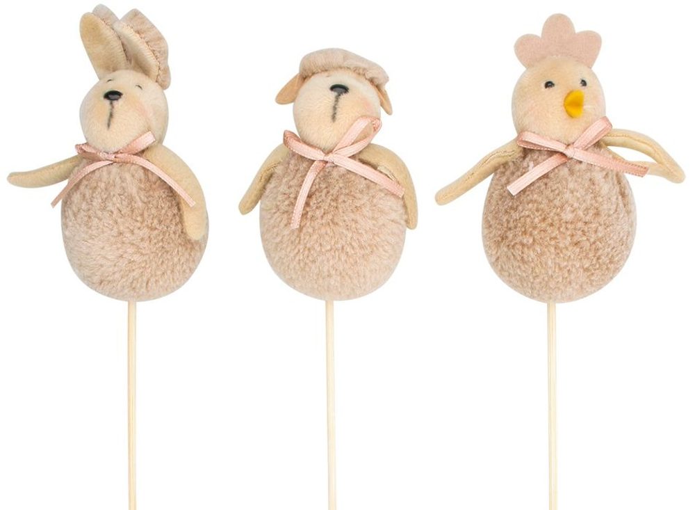 zápich ZVÍŘÁTKO 9cm, 3druhy, plyš+špejle, dek.