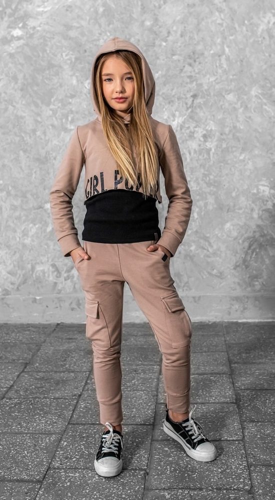 Stylová sportovní tepláková CROP souprava GIRL POWER béžová