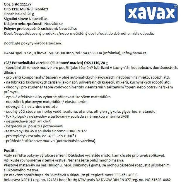 Potravinářská vazelína (silikonové mazivo) OKS 1110, 20 g - Xavax - Kuchyň  a domácnost - Domov a bydlení - Hamashop.cz