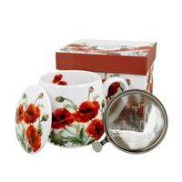 hrnek 430ml baňatý VLČÍ MÁKY+víčko+sítko NR, porcelán, DB