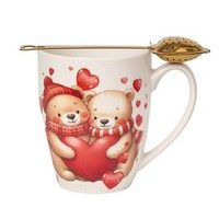 hrnek 360ml MEDVÍDCI se srdíčkem, čajítko, DB krabička