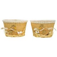 dekorace KOŠÍK d14cm, sázecí, juta+krajka