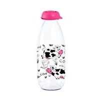 láhev 1,0l na mléko, růž.KRÁVA, plast.uzávěr, sklo