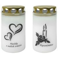 svíčka hřbit.140g, Vzpomínáme, Navždy..., bílá, kov. víčko