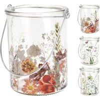 svícen d8cm,v.10cm, FLOWER na čaj. svíčku, 3druhy, sklo