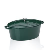 KELA Pekáč litinový s poklicí Calido oválný smaragdově zelená 36x29x15cm 9,3l KL-12903