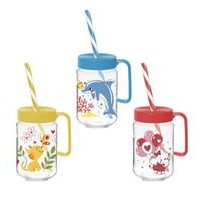 sklen. 370ml, 1ks, s uchem, Delfín, Kočka, Slon, brčko, sklo