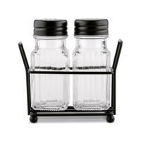 slánka+pepř. 2-dílná, 70ml, sklo, stoj.černý, kov