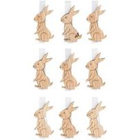 dekorace ZAJÍC na kolíčku, 4,5cm, dřevo, 9ks
