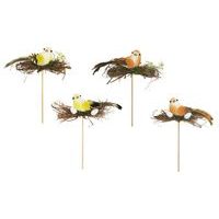 zápich PTÁČEK s hnízdem 13cm, dřevo, dek.