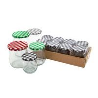 sklen.zavař. 250ml- 8ks, kov.víčkem TO, 4barvy