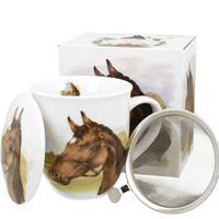 hrnek 400ml baňatý HLAVA KONĚ+víčko+sítko, DB, porcelán