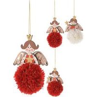 anděl 13cm závěsný, 3druhy, textil/dřevo, dek.