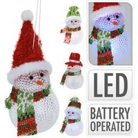 závěs SNĚHULÁK d6x10cm,4druhy, vč.bat., LED, dek.