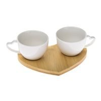 šapo ml, 2ks, porcelán, podtácek SRDCE 15x11,5x 5,5cm, bambus