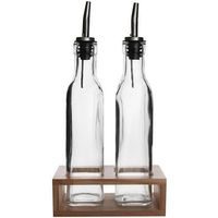 láhev 0,3l, 2ks, ocet/olej 5x5x26cm, sklo+ stojan dřevo