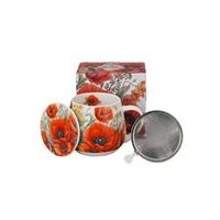 hrnek 430ml baňatý VLČÍ MÁKY+víčko+sítko NR, porcelán, DB