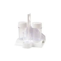 slánka+pepř. 3-dílná RONDO bílá, stojánek 10,3x10,3x11,7cm