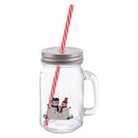 Sklenice Straw s víčkem a brčkem SNĚHULÁK 0,5 l