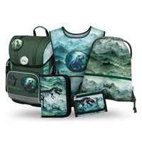 BAAGL SET 5 Ergo Dino: aktovka, penál, sáček, zástěra, peněženka