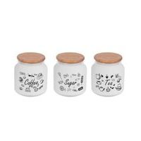 dóza 0,64l, d10x11cm, TEA, COFFEE,SUGAR sklo/dřev.víko