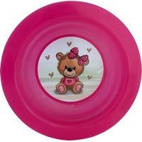 talíř d17,3cm hlub. MEDVÍDEK mašle IML, růž.transp., dětský, plast