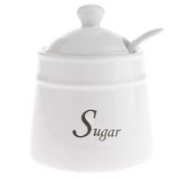 cukřenka 0,53l, d11x14cm, SUGAR, lžička, bílá keramika