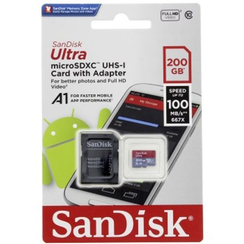 SANDISK ULTRA MICROSDXC 200 GB 100 MB/S A1 CLASS 10 UHS-I, ANDROID, ADAPTÉR NÁHRADA ZA 139700