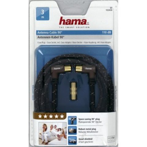HAMA ANTENNA CABLE, COAX PLUG - COAX SOCKET, 90Â°, METAL, 3.0 M, 110 DB, BRONZE COFFEE