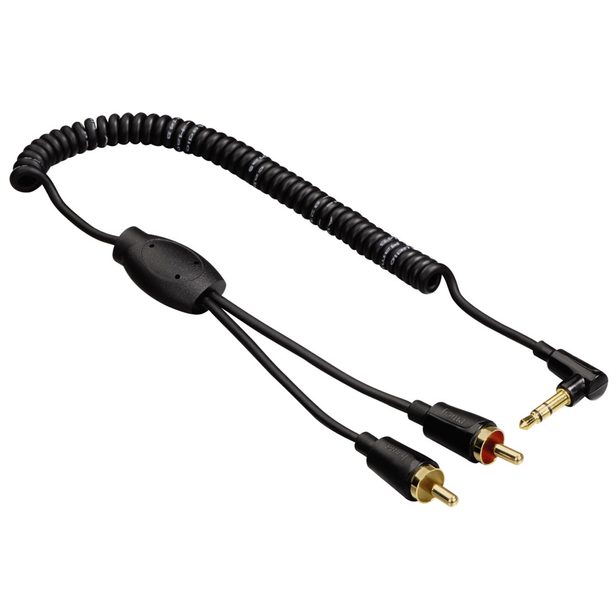Hama audio kábel 2 cinch - jack 90 st., špirálový, 0,75 m