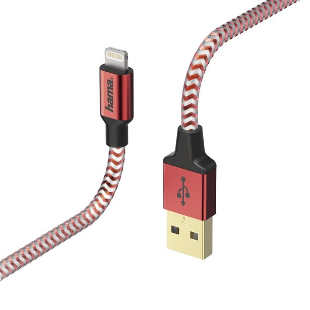 Hama MFI USB kabel Reflective pro Apple, Lightning vidlice, 1,5 m, červená