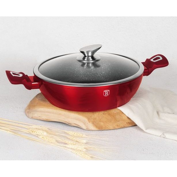 BERLINGERHAUS Pekáč kulatý s mramorovým povrchem a poklicí 28 cm Burgundy Metallic Line BH-1263