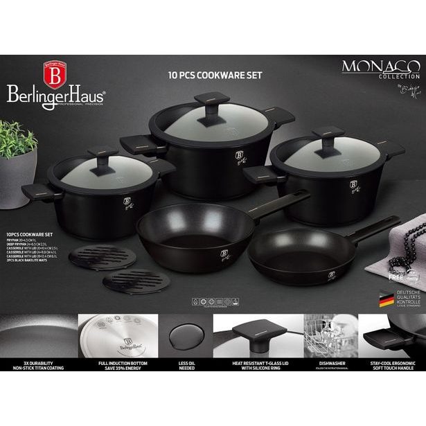 BERLINGERHAUS Sada nádobí s titanovým povrchem 10 ks Monaco Collection BH-7081