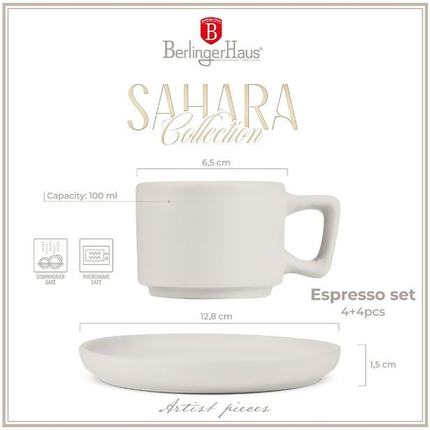 BERLINGERHAUS Sada hrnků na espresso s podšálkem 8 ks 100 ml Sahara Collection BH-10015