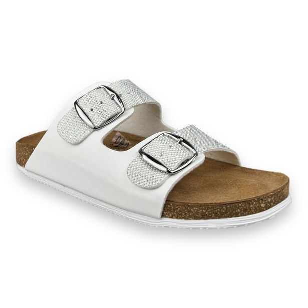 Dámské kožené pantofle Best Feet - bílo-stříbrné