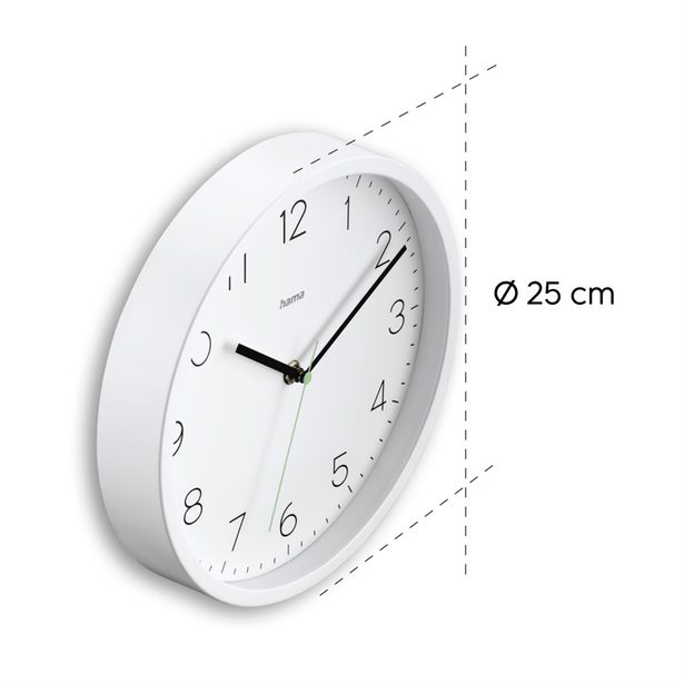 Hama Menorca, nástěnné hodiny řízené rádiovým signálem, 25 cm, bílé
