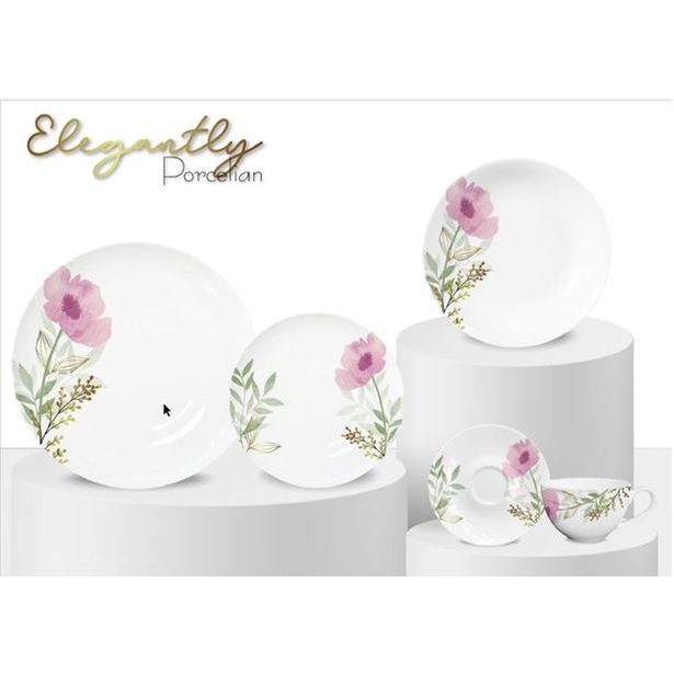 soupr.18díl.jídelní RŮŽOVÉ květy, porcelán