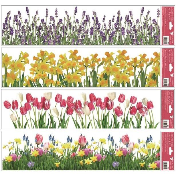 dekorace okenní KVĚTINY-4 druhy, pruhy, 64x15cm, fólie