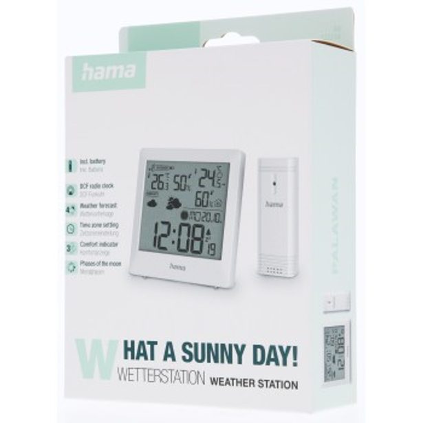 Hama Palawan, meteostanice, teplota, vlhkost, počasí, fáze měsíce, bezdrátový senzor, bílá