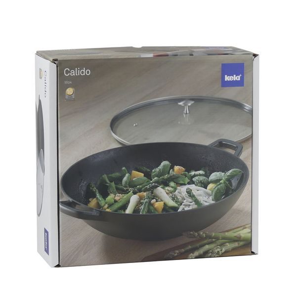 KELA Wok litinový s poklicí CALIDO 36 cm černá KL-12475