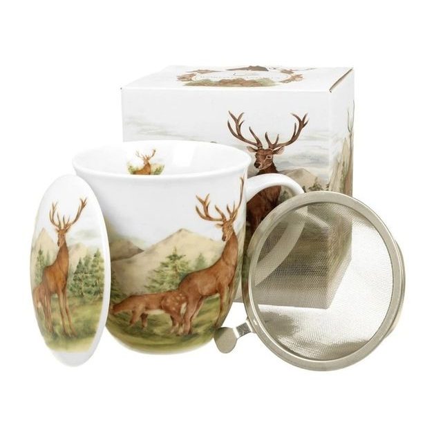 hrnek 400ml JELEN+víčko+sítko NR, porcelán, DB