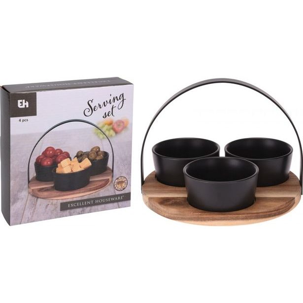 EXCELLENT HOUSEWARE Servírovací misky s podnosem sada 4 ks akát / černá KO-278000510