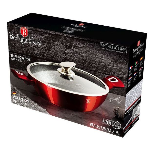 BERLINGERHAUS Pekáč kulatý s mramorovým povrchem a poklicí 28 cm Burgundy Metallic Line BH-1263